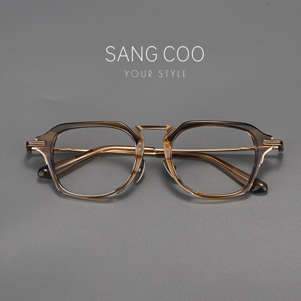 Double Bridge Eyeglass Frame Acetate Titanium