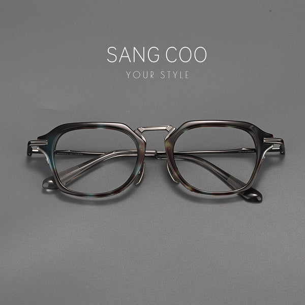 Double Bridge Eyeglass Frame Acetate Titanium