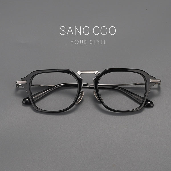 Double Bridge Eyeglass Frame Acetate Titanium