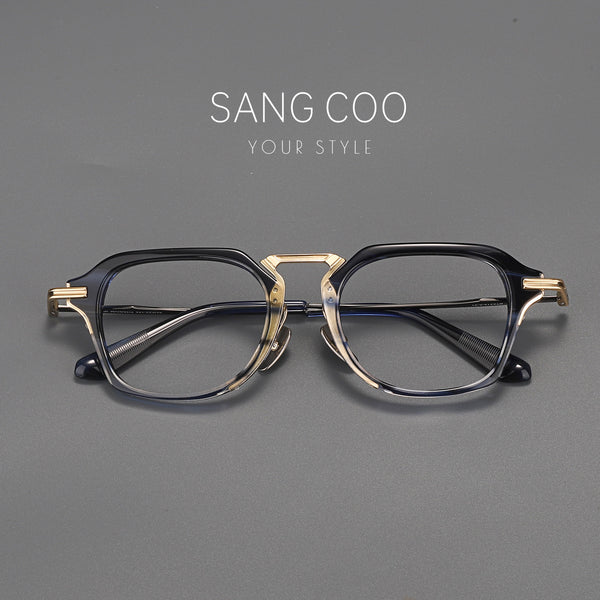 Double Bridge Eyeglass Frame Acetate Titanium