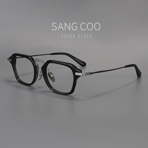 Double Bridge Eyeglass Frame Acetate Titanium