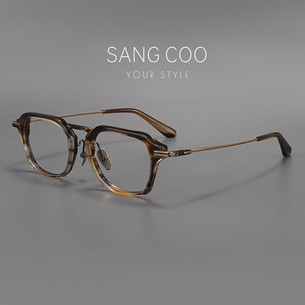 Double Bridge Eyeglass Frame Acetate Titanium