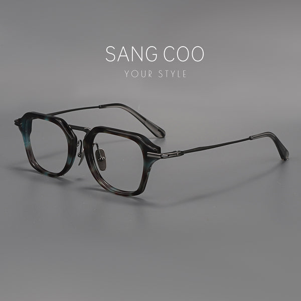 Double Bridge Eyeglass Frame Acetate Titanium