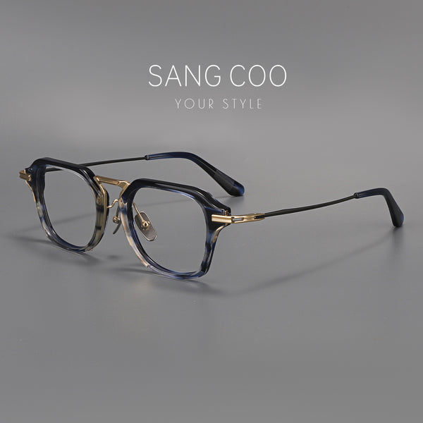 Double Bridge Eyeglass Frame Acetate Titanium