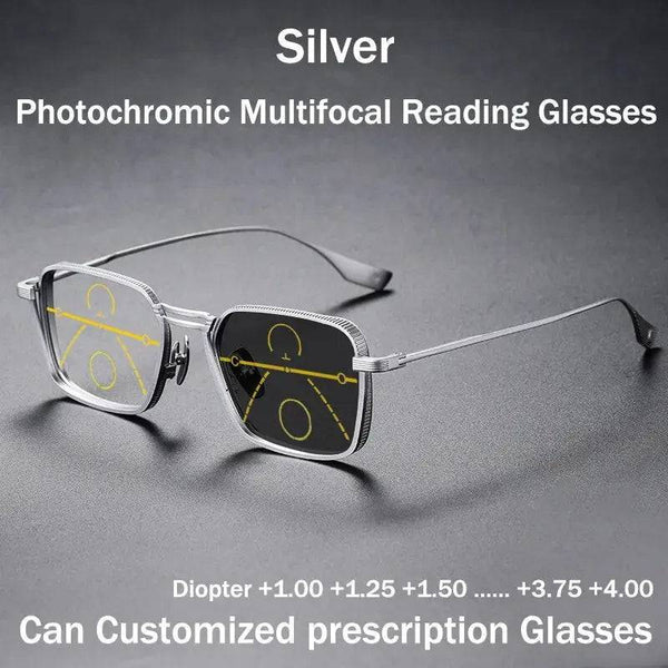 Luxury Titanium Photochromic Multifocal Anti-Blue Light Progressive Reading Glasses