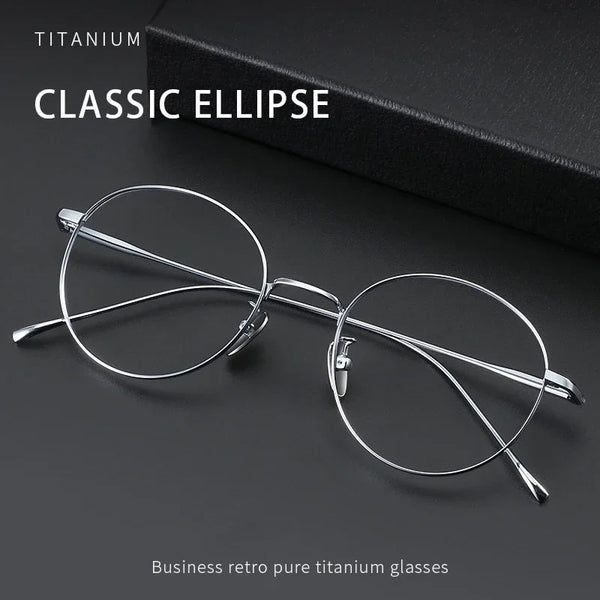 Unisex round-frame titanium metal eyeglass frames