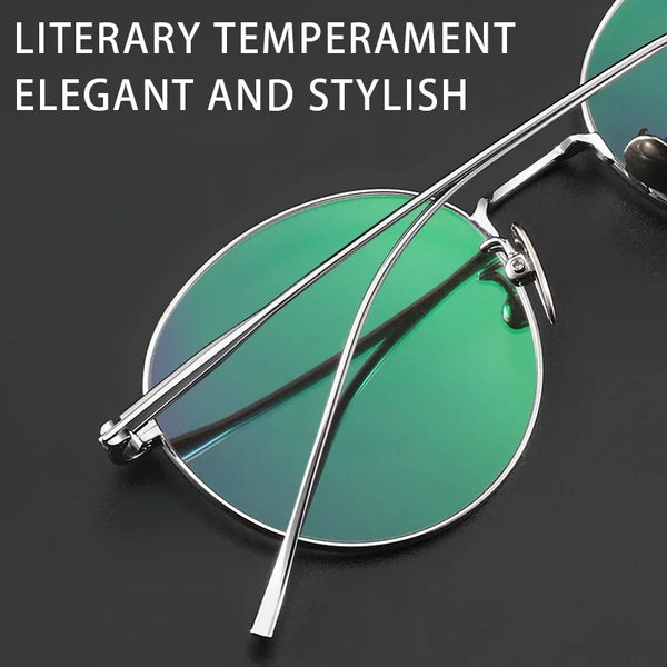 Unisex round-frame titanium metal eyeglass frames