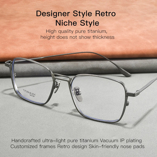 Casual Rectangular Titanium Metal Eyeglass Frames