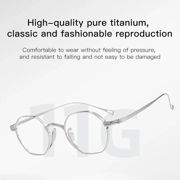 Polygonal small-frame titanium metal eyeglasses