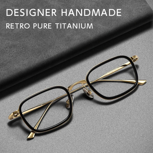 Fashion Square Luxury Acetate Pure Titanium Eyewear ReadingBusiness Retro Eyeglasses Frame Men