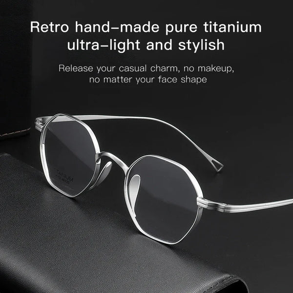 Polygonal small-frame titanium metal eyeglasses